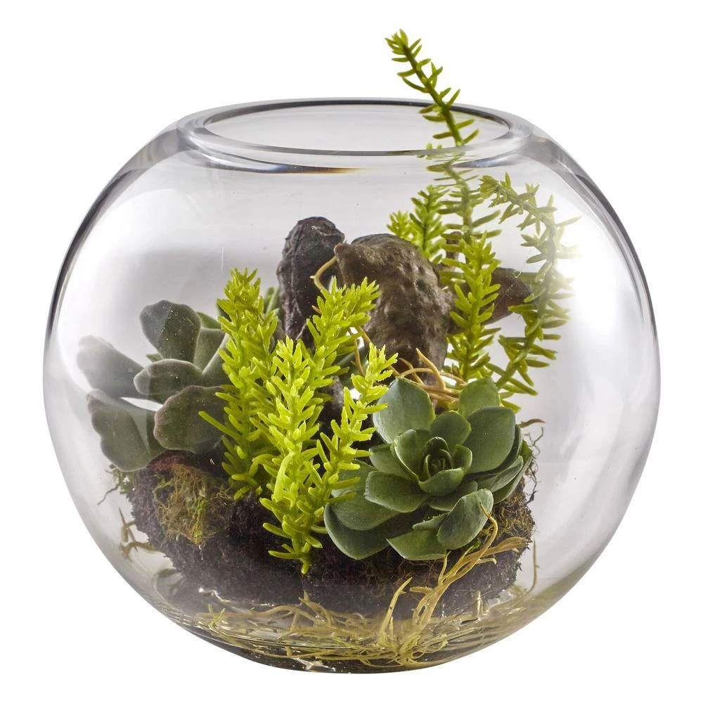 6.5 In. Artificial Mix Succulent Garden With Glass Vase 4 6.5 In. Artificial Mix Succulent Garden With Glass Vase - Image 2