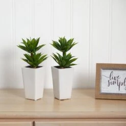 Artificial Double Mini Agave With Planter (Set Of 2) -AFLORAL ONLINE STORE nearly natural artificial succulents 4971 s2 1f 1000