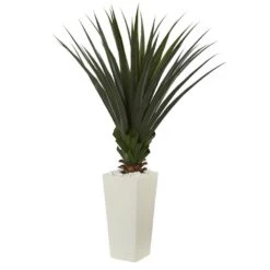 5 Ft. Spiky Agave Artificial Plant In White Tower Planter
