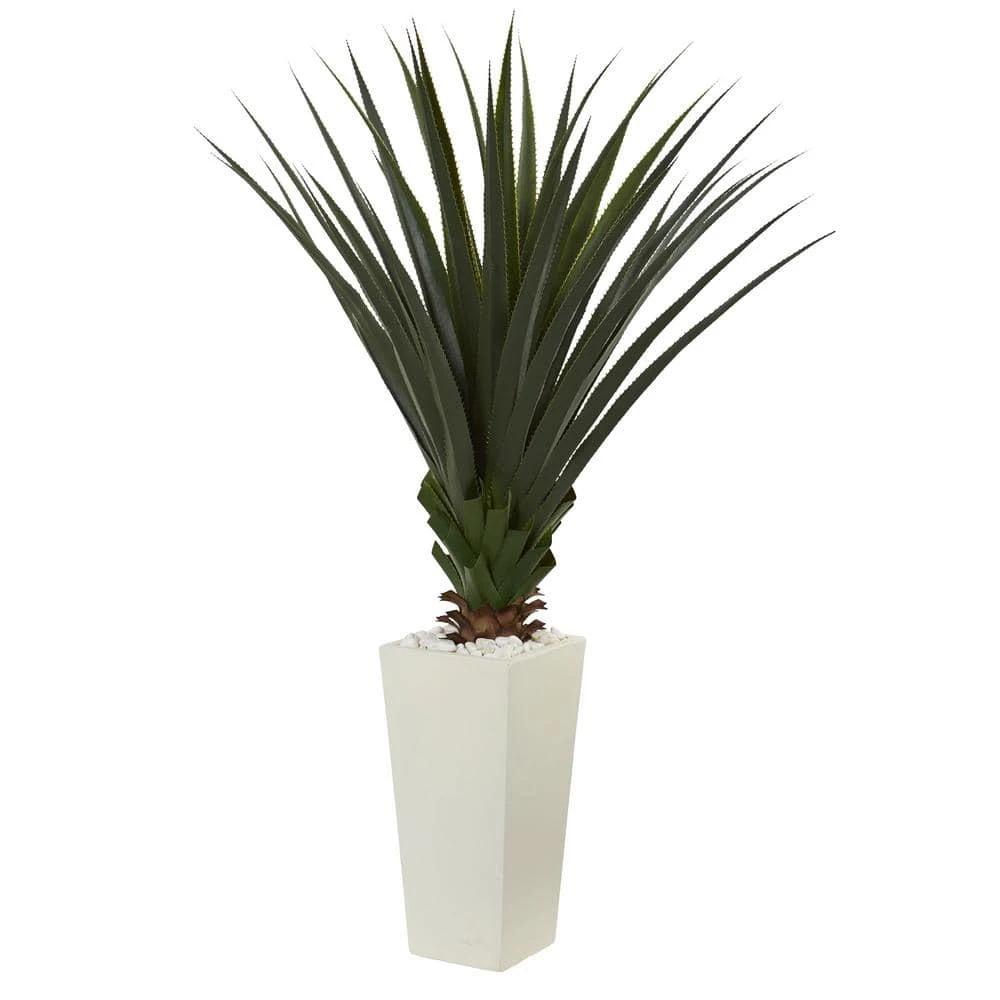 5 Ft. Spiky Agave Artificial Plant In White Tower Planter 3 5 Ft. Spiky Agave Artificial Plant In White Tower Planter