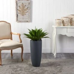 Indoor 38 In. H Agave Artificial Plant In Gray Cylinder Planter -AFLORAL ONLINE STORE nearly natural artificial succulents 6960 31 1000