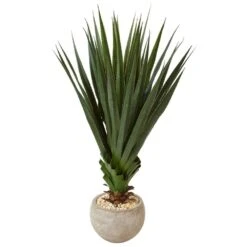 Indoor/Outdoor Spiked Agave Artificial Plant In Sand Colored Bowl