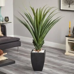 Indoor/Outdoor Spiked Agave Artificial Plant In Black Planter -AFLORAL ONLINE STORE nearly natural artificial succulents 6964 1f 1000