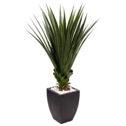 Indoor/Outdoor Spiked Agave Artificial Plant In Black Planter