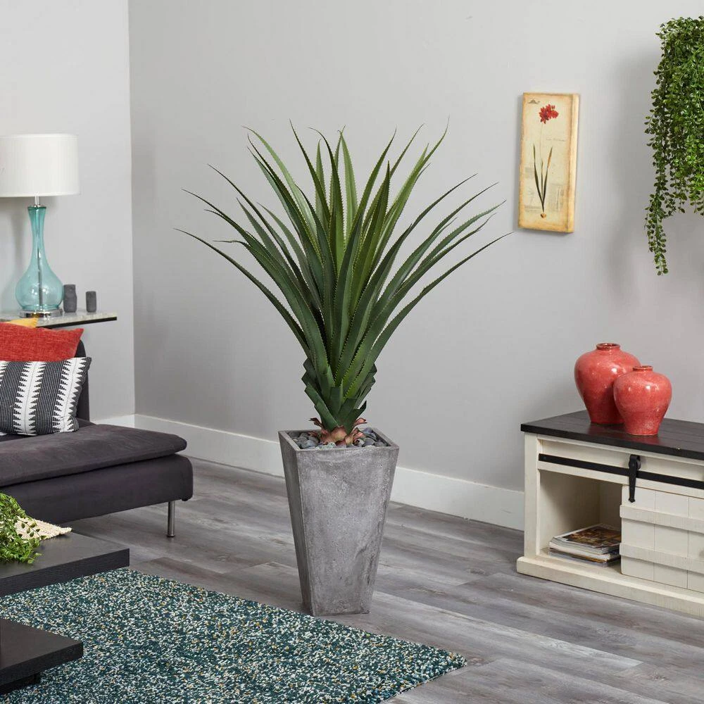 Indoor/Outdoor 5 Ft. H Spiked Artificial Agave In Cement Planter 6 Indoor/Outdoor 5 Ft. H Spiked Artificial Agave In Cement Planter - Image 4