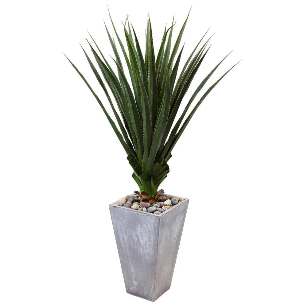 Indoor/Outdoor 5 Ft. H Spiked Artificial Agave In Cement Planter 3 Indoor/Outdoor 5 Ft. H Spiked Artificial Agave In Cement Planter