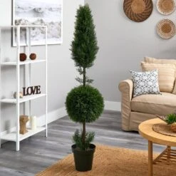 Indoor And Outdoor 5 Ft. Artificial Cypress Ball And Cone Silk Tree With Planter 10 Indoor And Outdoor 5 Ft. Artificial Cypress Ball And Cone Silk Tree With Planter -AFLORAL ONLINE STORE nearly natural artificial topiaries 5168 1f 1000