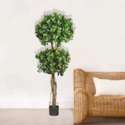 5.5 Ft. Artificial Green Eucalyptus Double Ball Topiary Silk Tree 9 5.5 Ft. Artificial Green Eucalyptus Double Ball Topiary Silk Tree -AFLORAL ONLINE STORE nearly natural artificial topiaries 5248 31 1000
