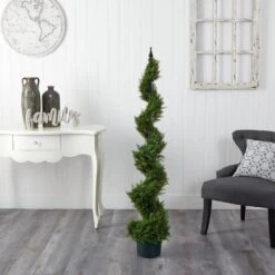 5 Ft. Artificial Green Cypress Spiral Tree 11 5 Ft. Artificial Green Cypress Spiral Tree -AFLORAL ONLINE STORE nearly natural artificial topiaries 5325 31 1000