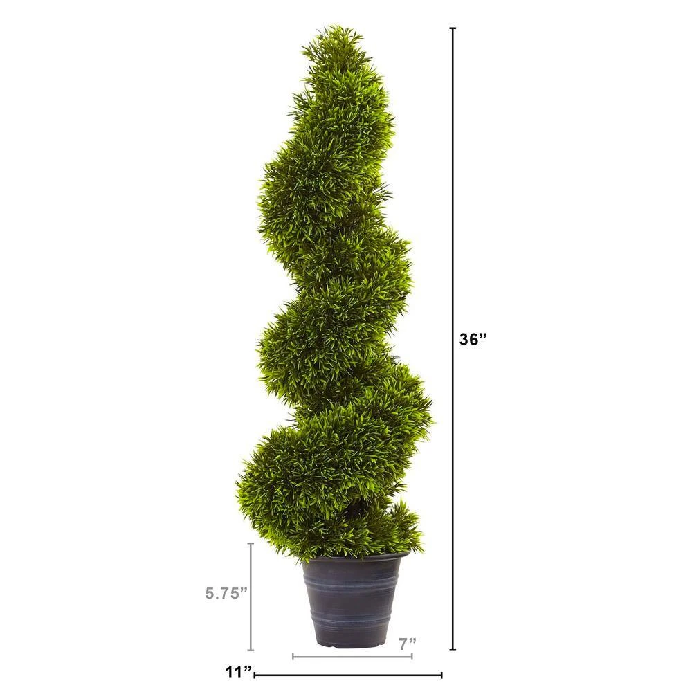 3 Ft. Artificial Grass Spiral Topiary With Deco Planter 6 3 Ft. Artificial Grass Spiral Topiary With Deco Planter - Image 4