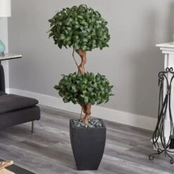 4.5 Ft. Sweet Bay Artificial Double Topiary Tree In Black Wash Planter -AFLORAL ONLINE STORE nearly natural artificial topiaries 5829 31 1000