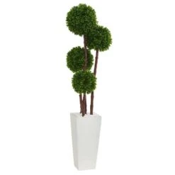 4 In. UV Resistant Indoor/Outdoor Boxwood Artificial Topiary Tree In Planter