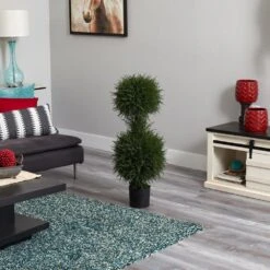 40 In. Artificial Cedar Double Ball Topiary With Lights -AFLORAL ONLINE STORE nearly natural artificial topiaries 5916 44 1000