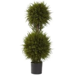 40 In. Artificial Cedar Double Ball Topiary With Lights -AFLORAL ONLINE STORE nearly natural artificial topiaries 5916 4f 1000