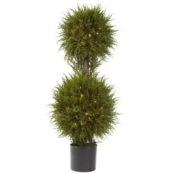 40 In. Artificial Cedar Double Ball Topiary With Lights