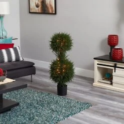 40 In. Artificial Cedar Double Ball Topiary With Lights -AFLORAL ONLINE STORE nearly natural artificial topiaries 5916 fa 1000