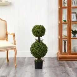 35 In. Artificial Double Boxwood Topiary -AFLORAL ONLINE STORE nearly natural artificial topiaries 5920 31 1000