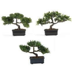 12 In. Artificial Bonsai Silk Plant Collection (Set Of 3)