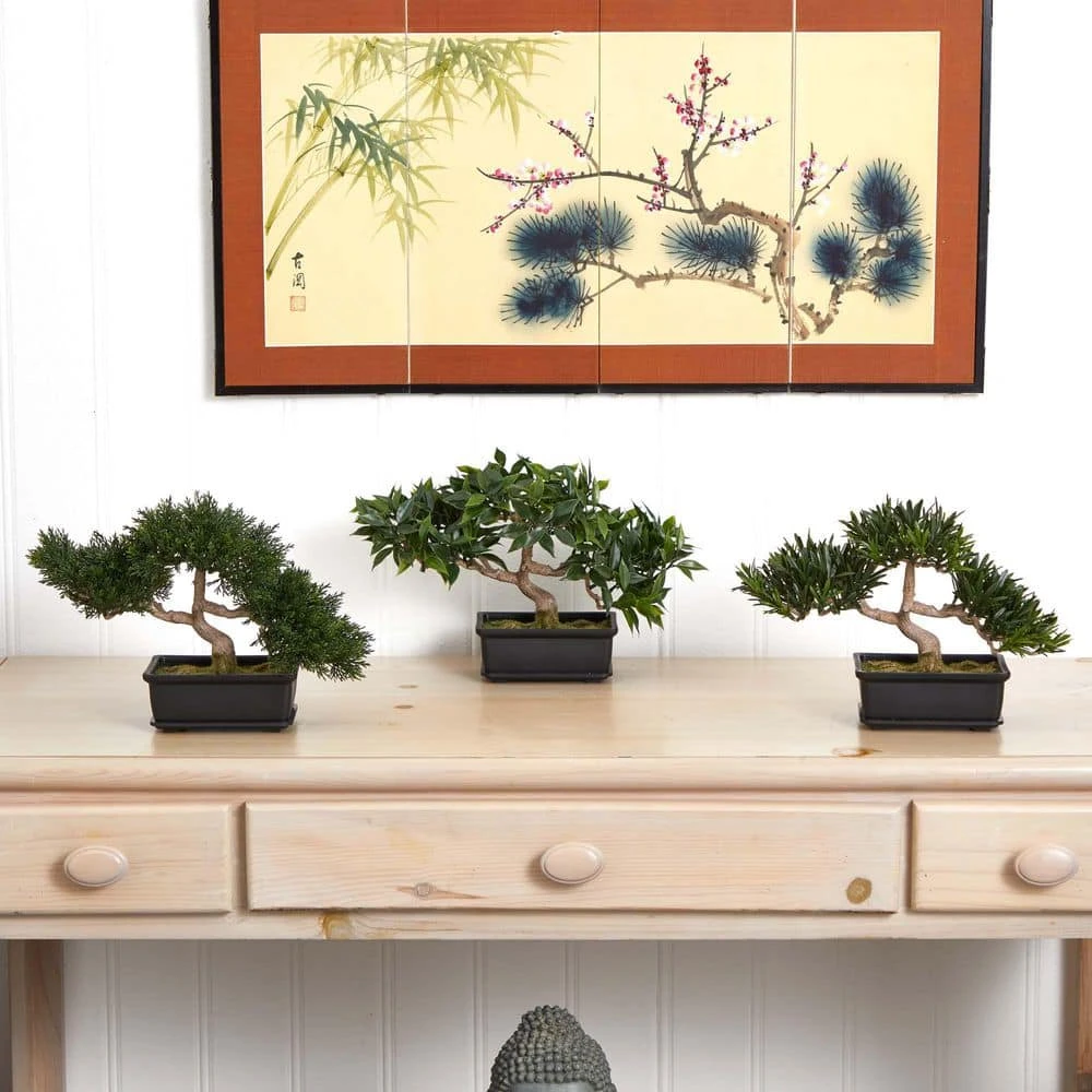 12 In. Artificial Bonsai Silk Plant Collection (Set Of 3) 4 12 In. Artificial Bonsai Silk Plant Collection (Set Of 3) - Image 2