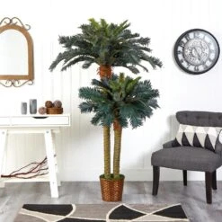 6 Ft. Artificial And 4 Ft. Artificial Sago Palm Double Potted Silk Tree -AFLORAL ONLINE STORE nearly natural artificial trees 5033 31 1000