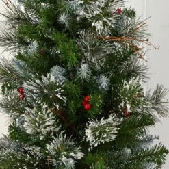 3 Ft. Artificial Christmas Tree With Clear Lights Berries And Burlap Bag -AFLORAL ONLINE STORE nearly natural artificial trees 5442 1f 1000