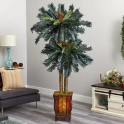 Indoor 6 Ft. Double Sago Palm Artificial Tree In Designer Planter -AFLORAL ONLINE STORE nearly natural artificial trees 5628 31 1000