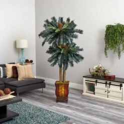 Indoor 6 Ft. Double Sago Palm Artificial Tree In Designer Planter -AFLORAL ONLINE STORE nearly natural artificial trees 5628 c3 1000