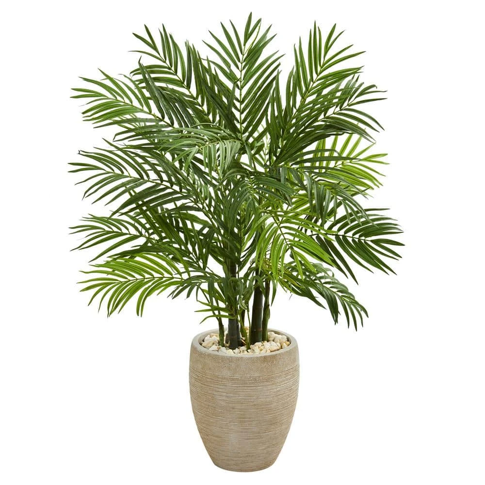 Indoor 4 Ft. Areca Palm Artificial Tree In Sand Colored Planter 3 Indoor 4 Ft. Areca Palm Artificial Tree In Sand Colored Planter