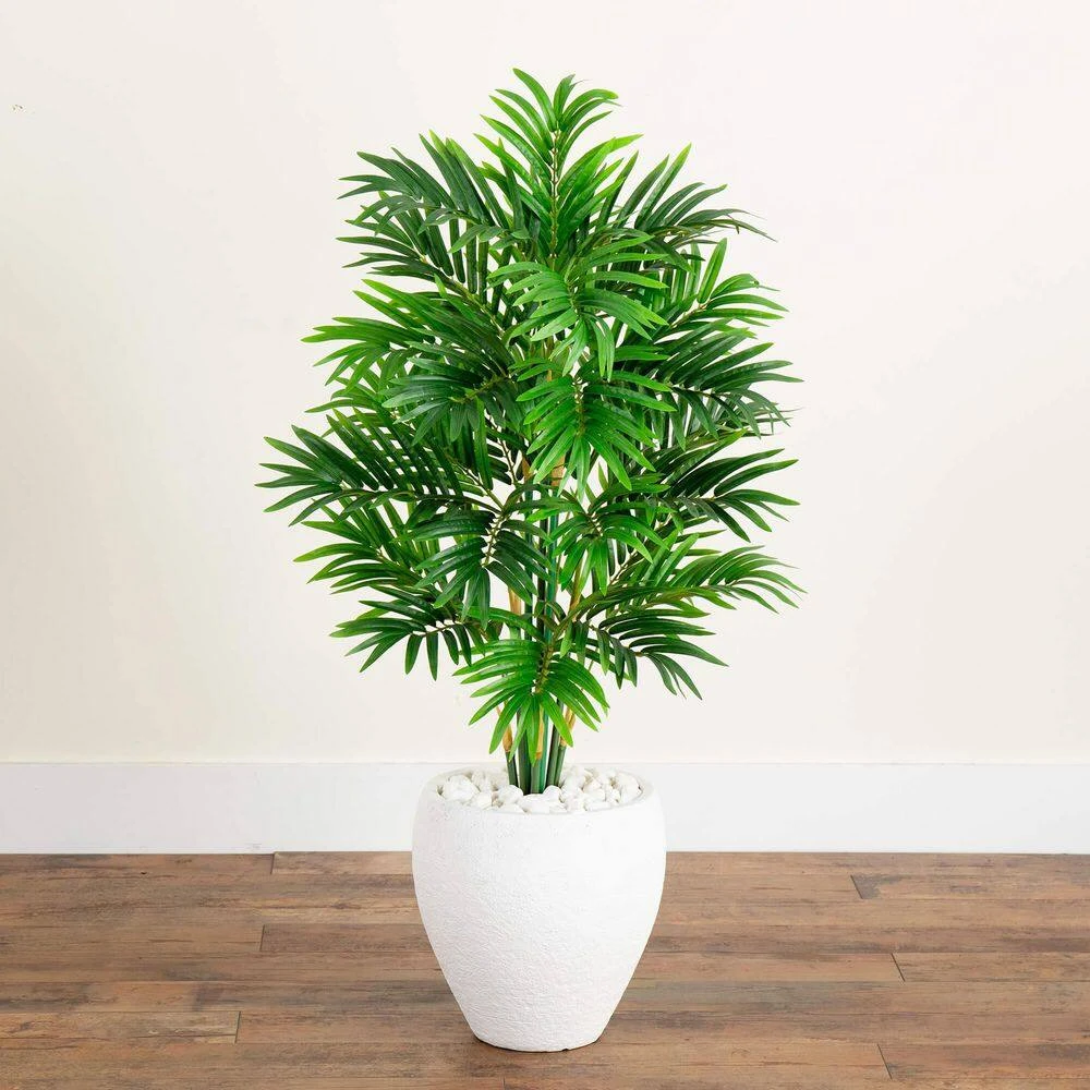 Indoor 4 Ft. Areca Artificial Palm Tree In White Planter 7 Indoor 4 Ft. Areca Artificial Palm Tree In White Planter - Image 5