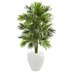 Indoor 4 Ft. Areca Artificial Palm Tree In White Planter