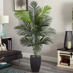 Indoor 5.5 Ft. Paradise Artificial Palm Tree In Black Planter -AFLORAL ONLINE STORE nearly natural artificial trees 5640 31 1000