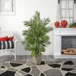 Indoor 5 Ft. Areca Palm Artificial Tree In Sand Colored Planter -AFLORAL ONLINE STORE nearly natural artificial trees 5642 1f 1000