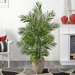 Indoor 5 Ft. Areca Palm Artificial Tree In Sand Colored Planter -AFLORAL ONLINE STORE nearly natural artificial trees 5642 31 1000