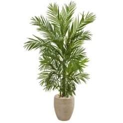 Indoor 5 Ft. Areca Palm Artificial Tree In Sand Colored Planter