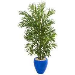 Indoor 5.5 Ft. Areca Palm Artificial Tree In Blue Planter