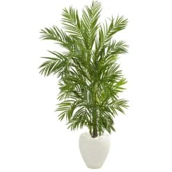Indoor 5 Ft. Areca Palm Artificial Tree In White Planter