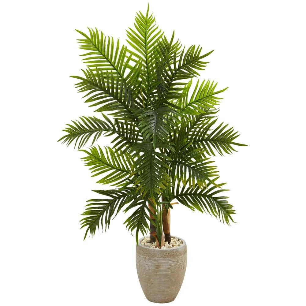 Indoor 5 Ft. Areca Palm Artificial Tree In Sand Colored Planter Real Touch 3 Indoor 5 Ft. Areca Palm Artificial Tree In Sand Colored Planter Real Touch
