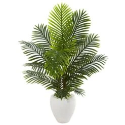 Indoor 4.5 Ft. Paradise Palm Artificial Tree In White Planter