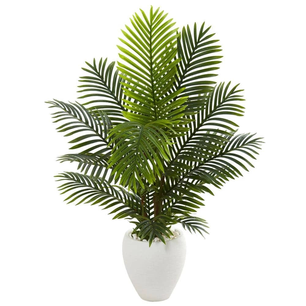 Indoor 4.5 Ft. Paradise Palm Artificial Tree In White Planter 3 Indoor 4.5 Ft. Paradise Palm Artificial Tree In White Planter