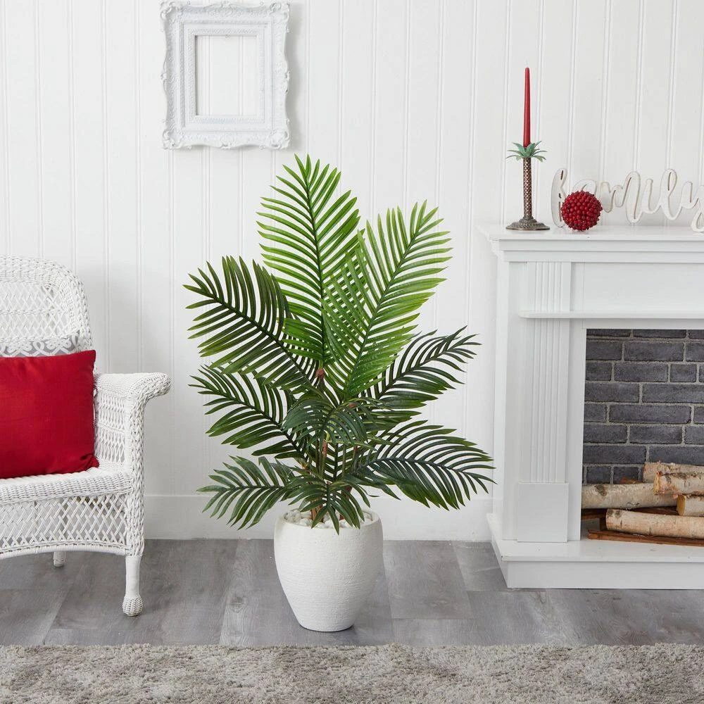 Indoor 4.5 Ft. Paradise Palm Artificial Tree In White Planter 4 Indoor 4.5 Ft. Paradise Palm Artificial Tree In White Planter - Image 2