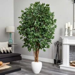Indoor 6 Ft. Ficus Artificial Tree In White Planter -AFLORAL ONLINE STORE nearly natural artificial trees 5666 31 1000