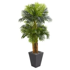 Indoor 5.5 Ft. Triple Areca Palm Artificial Tree In Slate Finish Planter