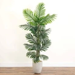 Indoor 5 Ft. Paradise Palm Artificial Tree In Sand Colored Planter -AFLORAL ONLINE STORE nearly natural artificial trees 5671 31 1000