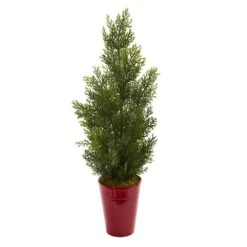 27 In. Indoor/Outdoor Mini Cedar Artificial Pine Tree In Decorative Planter