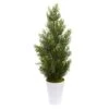 Indoor/Outdoor 27 In. Mini Cedar Artificial Pine Tree In Decorative Planter -AFLORAL ONLINE STORE nearly natural artificial trees 5694 wh 64 1000