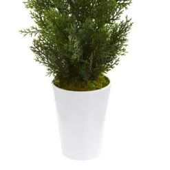 Indoor/Outdoor 27 In. Mini Cedar Artificial Pine Tree In Decorative Planter -AFLORAL ONLINE STORE nearly natural artificial trees 5694 wh c3 1000