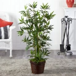 Indoor 4 Ft. Bamboo Artificial Tree In Coiled Rope Planter -AFLORAL ONLINE STORE nearly natural artificial trees 5808 31 1000