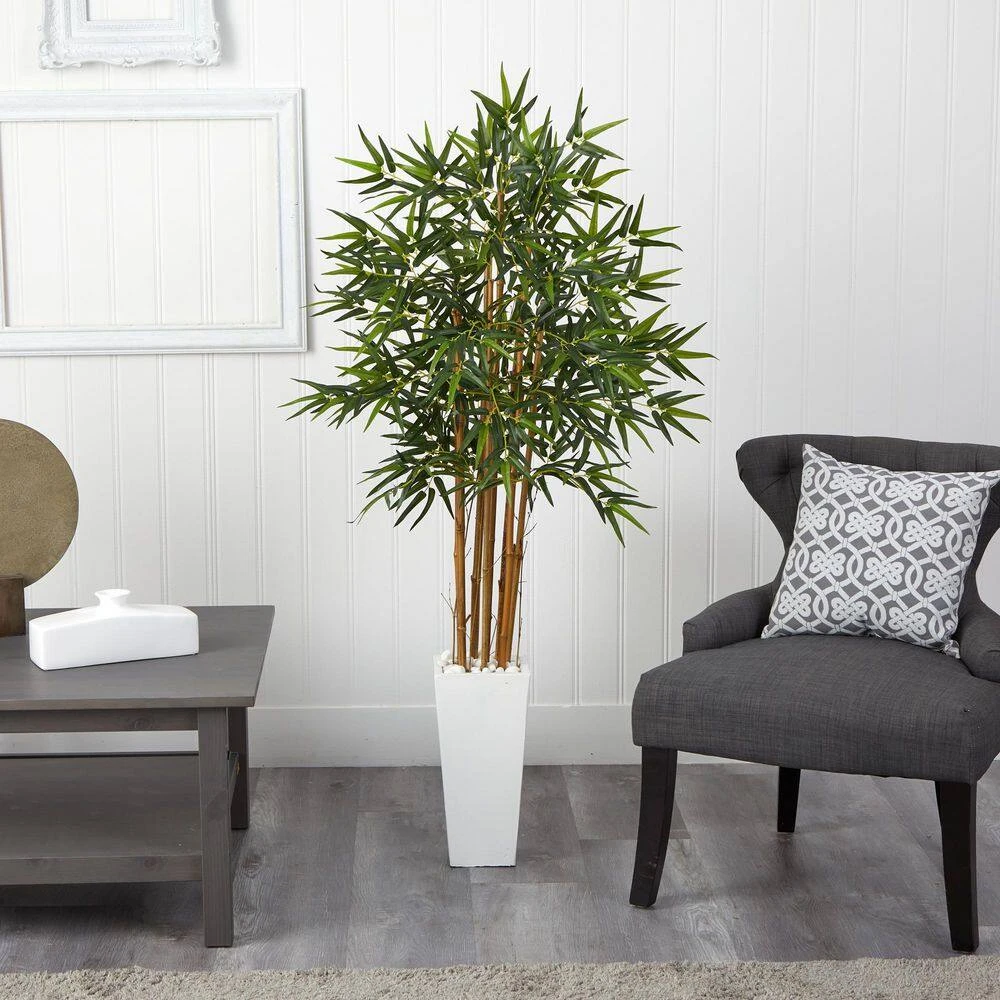 Indoor Bamboo Artificial Tree In White Tower Planter 4 Indoor Bamboo Artificial Tree In White Tower Planter - Image 3