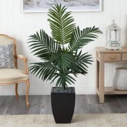 4.5 Ft. Kentia Palm Artificial Tree In Black Wash Planter -AFLORAL ONLINE STORE nearly natural artificial trees 5821 1f 1000