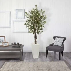 6 Ft. Olive Artificial Tree In White Tower Planter -AFLORAL ONLINE STORE nearly natural artificial trees 5832 31 1000